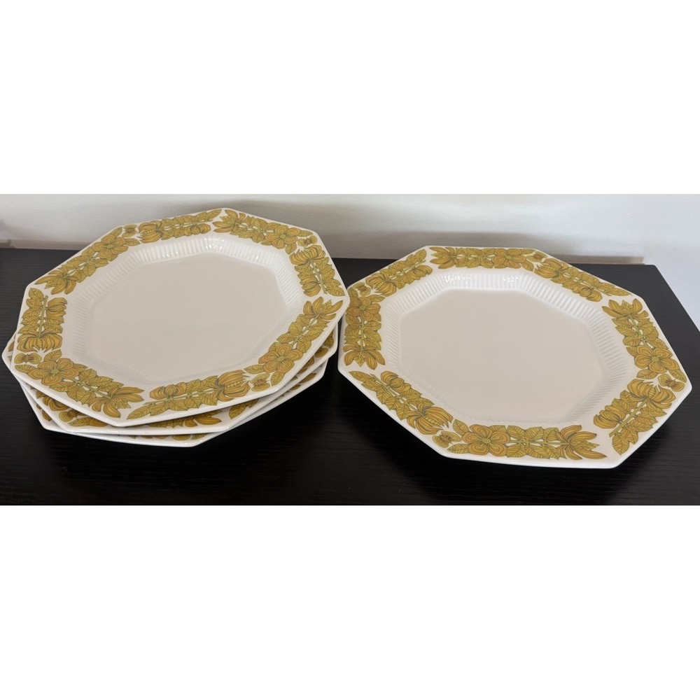 Vintage Set of 4 Yellow Bouquet Dinner Plates Independence Ironstone Japan 11" - Picture 14 of 16